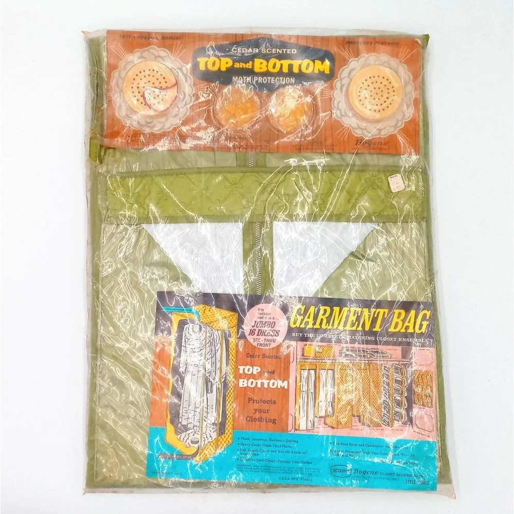 Vintage 1966 Bogene Garment Bag Avocado Green NOS New Old Stock Closet Organizer